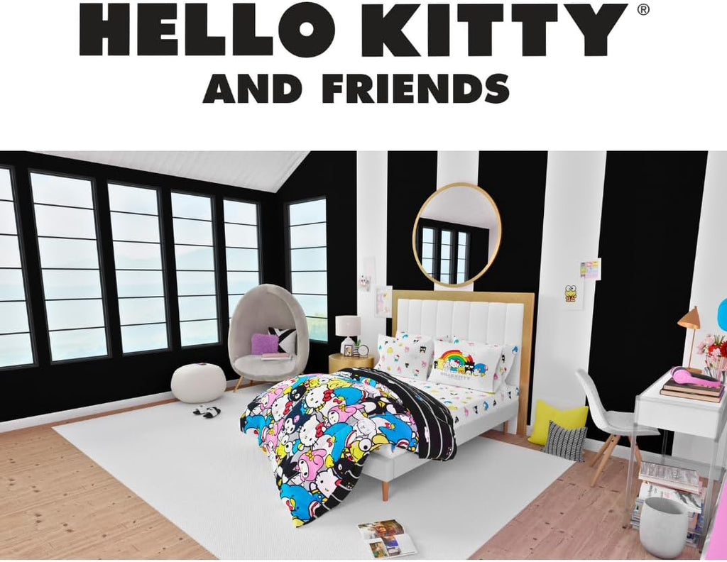 Franco Collectibles Hello Kitty & Friends Bedding 7 Piece Super Soft Comforter and Sheet Set with Sham, Queen, (Official Licensed Product)