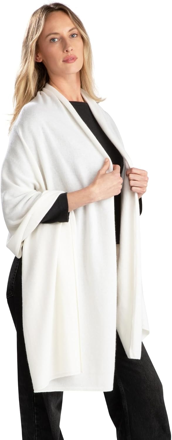 Jet&Bo 100% Pure Cashmere Travel Wrap, Shawl, Scarf & Blanket Ivory, Storage Bag + Gift Box