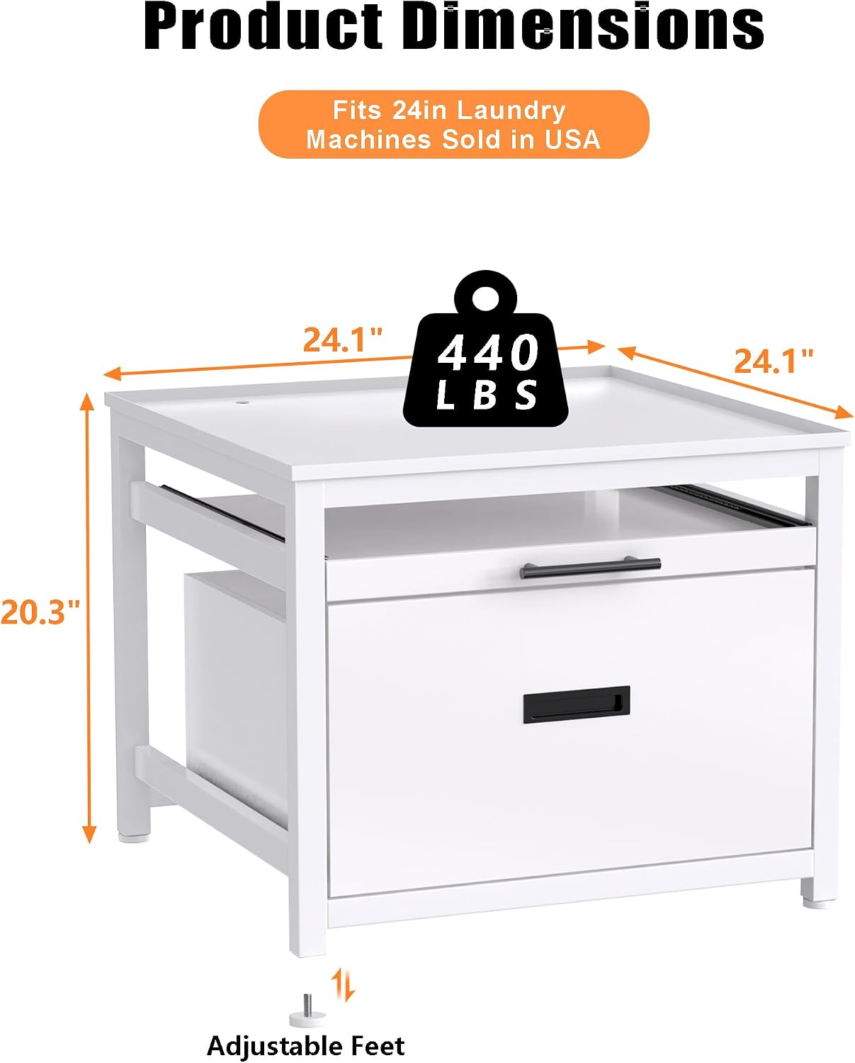 GDLF Washer Dryer Pedestal, 24.1' Laundry Pedestal for Compact Washing Maching, Washer and Dryer Stand with Shelf and Base Storage,White