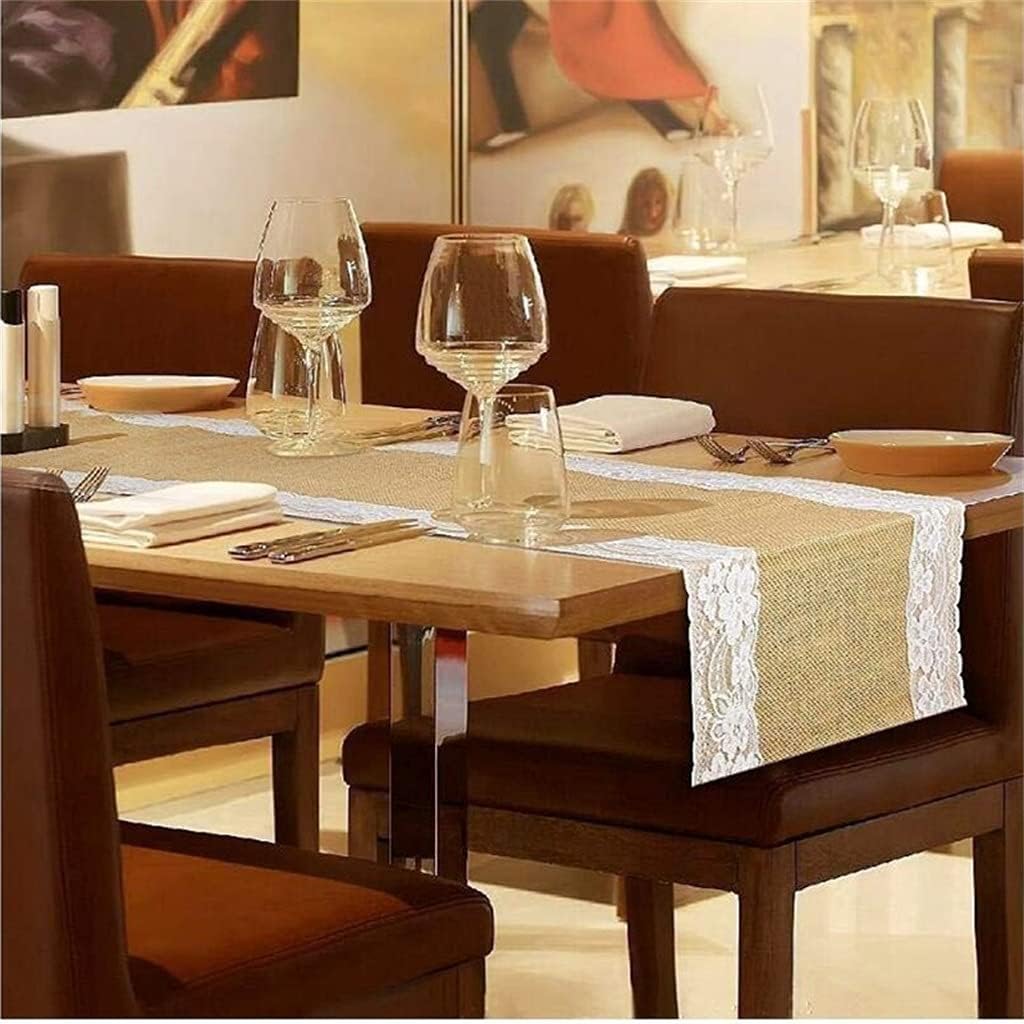 JSEIAJB Jute Burlap Lace Hessian Table Runner 30 x 275cm Party Supplies Lace Table Runner for Wedding Accessories