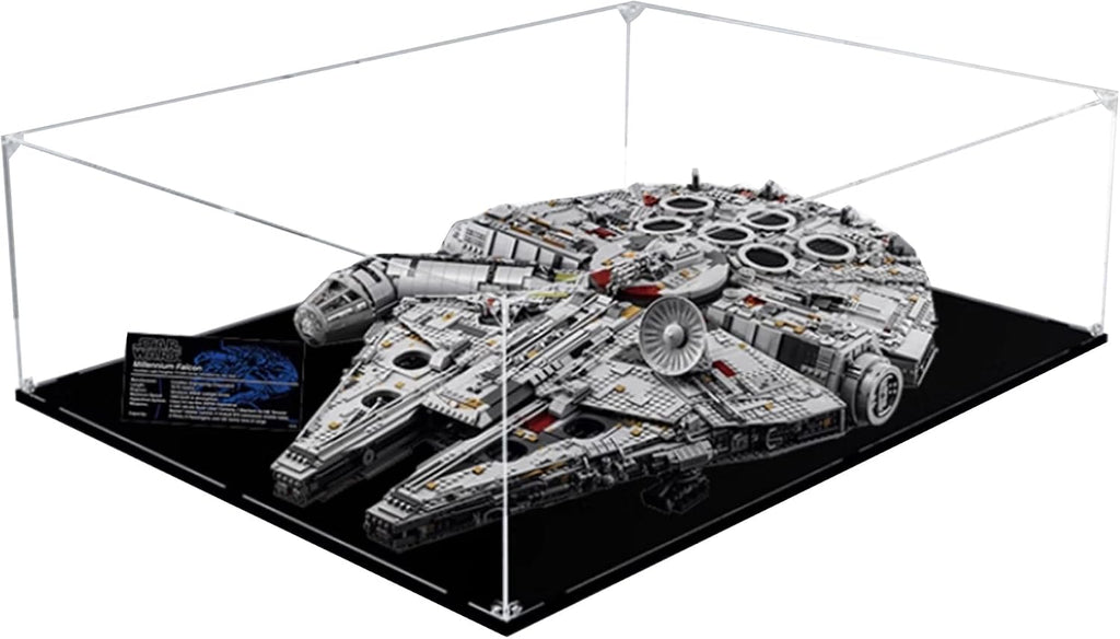 Acrylic Display Case for Lego 75192 Millennium Falcon Building Set,Clear Display Case, Dust-Proof Display Case Compatible with Lego 75192 (Only Display Case) (Flat Placement,Black Base)