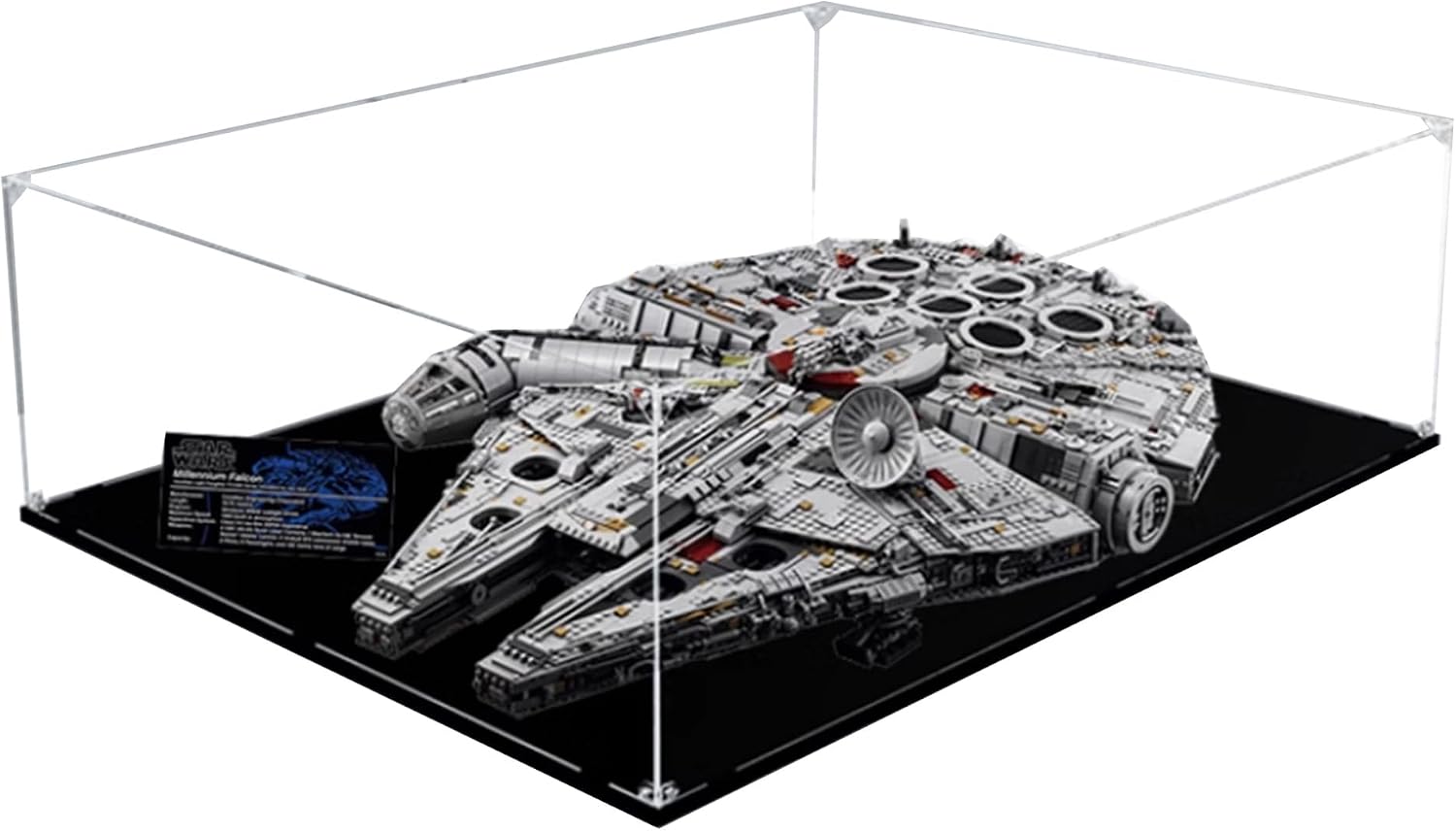 Acrylic Display Case for Lego 75192 Millennium Falcon Building Set,Clear Display Case, Dust-Proof Display Case Compatible with Lego 75192 (Only Display Case) (Flat Placement,Black Base)