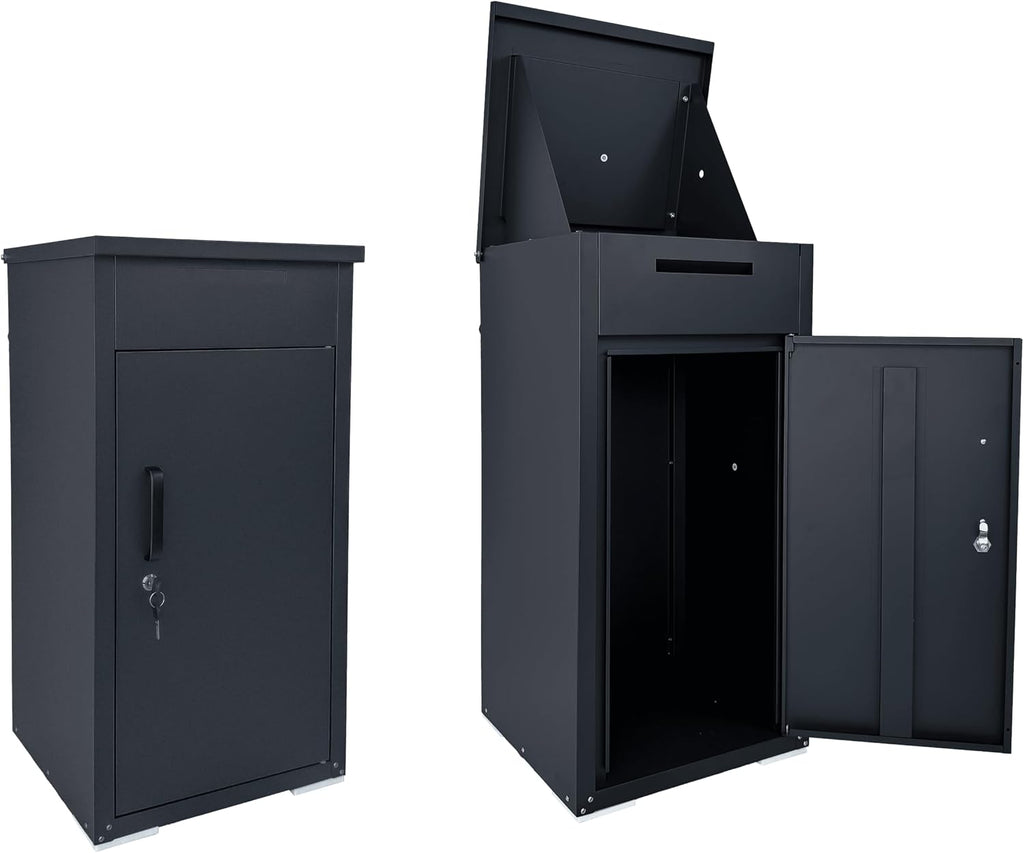Package Delivery Box for Outside, Large Parcel Drop Box with Top Drop Chute for Packages, Anti-Theft Lockable Package Mailbox with Drop Slot for Mails & Home Porch Use 34'×16'×17'