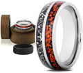 Gentlemen's Bands Premium Silver Tungsten Wedding Band with Dinosaur Bone & Meteorite Inlay | Wedding Ring Is Ideal Gift | Package Includes Silicon Band, Walnut Ring Box, Leather Pouch