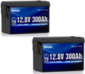 2 Packs 12V 300Ah LiFePO4 Lithium Battery, Upgraded 200A BMS System, Up to 15000+ Cycles Life, 3840Wh Rechargeable Lithium Battery with Low-Temp Protection for RV Solar Marine Solar Panel Camping