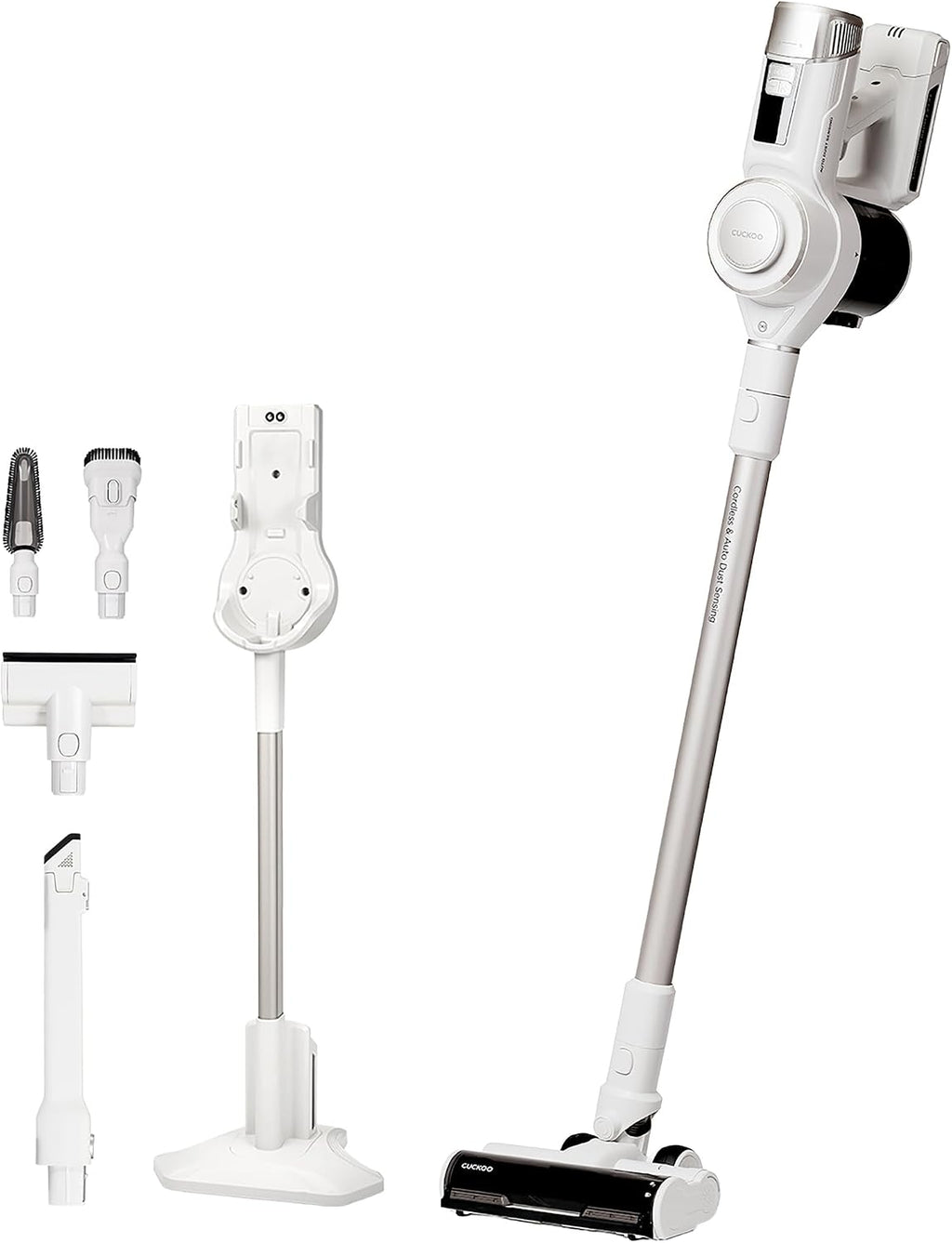 CUCKOO Powerclone Cordless Vacuum Cleaner for Home with Charging Stand, High-Suction Cordless Stick Vacuum Cleaner for Hardwood Floor and Carpet, Includes Multiple Attachments, White (CVC-A1410NW)