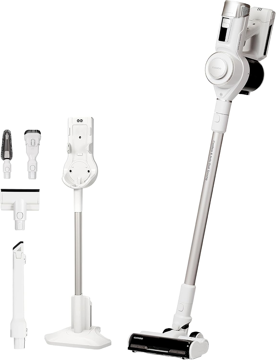 CUCKOO Powerclone Cordless Vacuum Cleaner for Home with Charging Stand, High-Suction Cordless Stick Vacuum Cleaner for Hardwood Floor and Carpet, Includes Multiple Attachments, White (CVC-A1410NW)