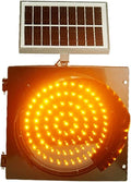 Solar Traffic Signal Light, Waterproof LED Warning Sign with Flashing Red/Yellow Lights & Solar Panel, Outdoor Safety Lamp for Intersections, Curves & Bridges (12in)