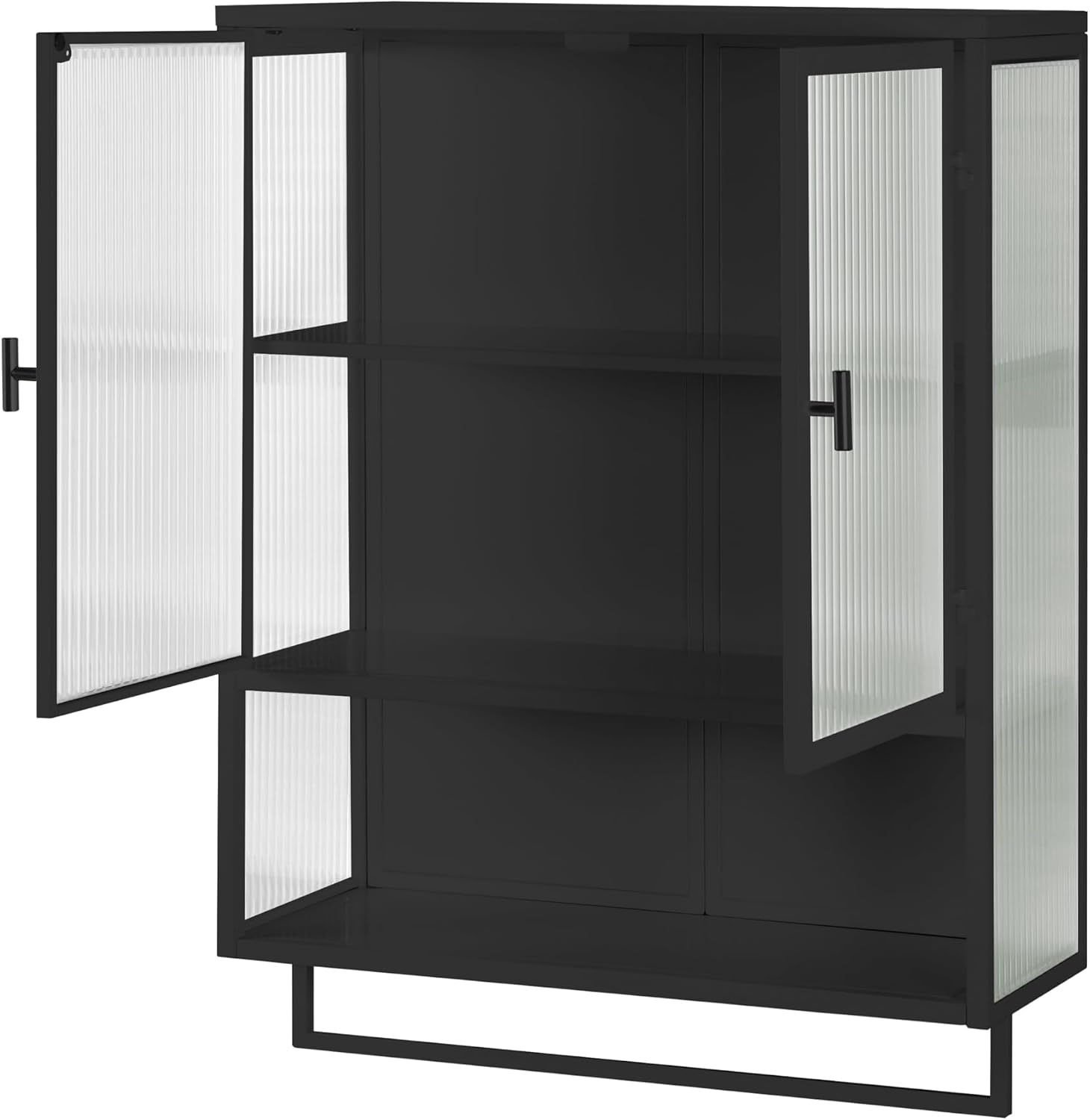 Retro Style Haze Double Glass Door Wall Cabinet with Detachable Shelves for Office, Dining Room,Living Room, Kitchen and Bathroom Mint Black