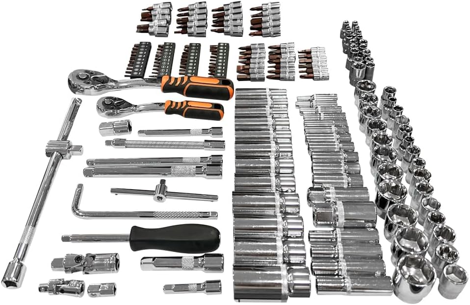 JZD Tool Set in Foam Storage Tray, 171 Pieces 3/8' Socket Mechanic, for Home Garage Auto Repair Shop Factory