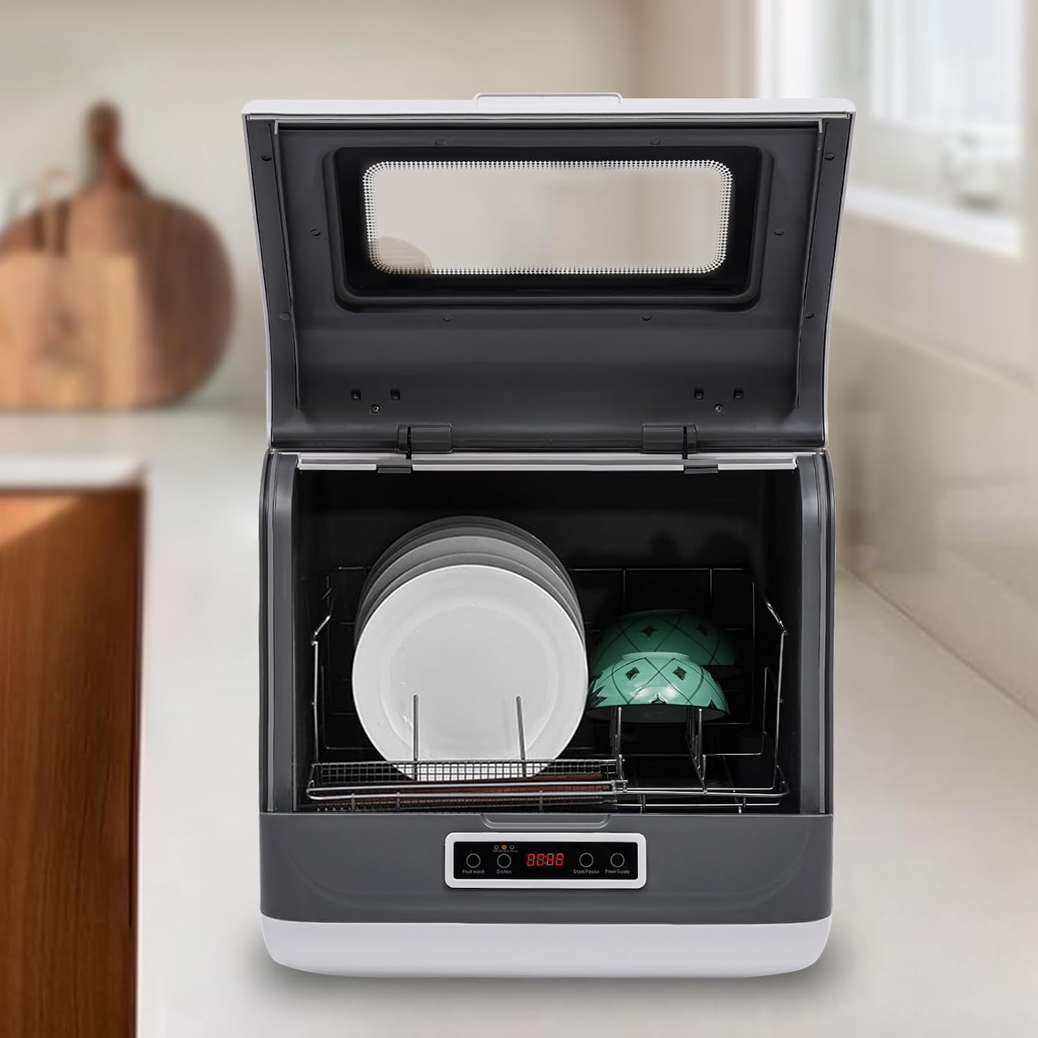 800W Portable Countertop Dishwasher for 4-6 Sets Tableware, No Installation Needed, Mini Dish Washing Machine with 8L Water Consumption,Compact White Dishwasher,IPX1,0.02-1.00Mpa