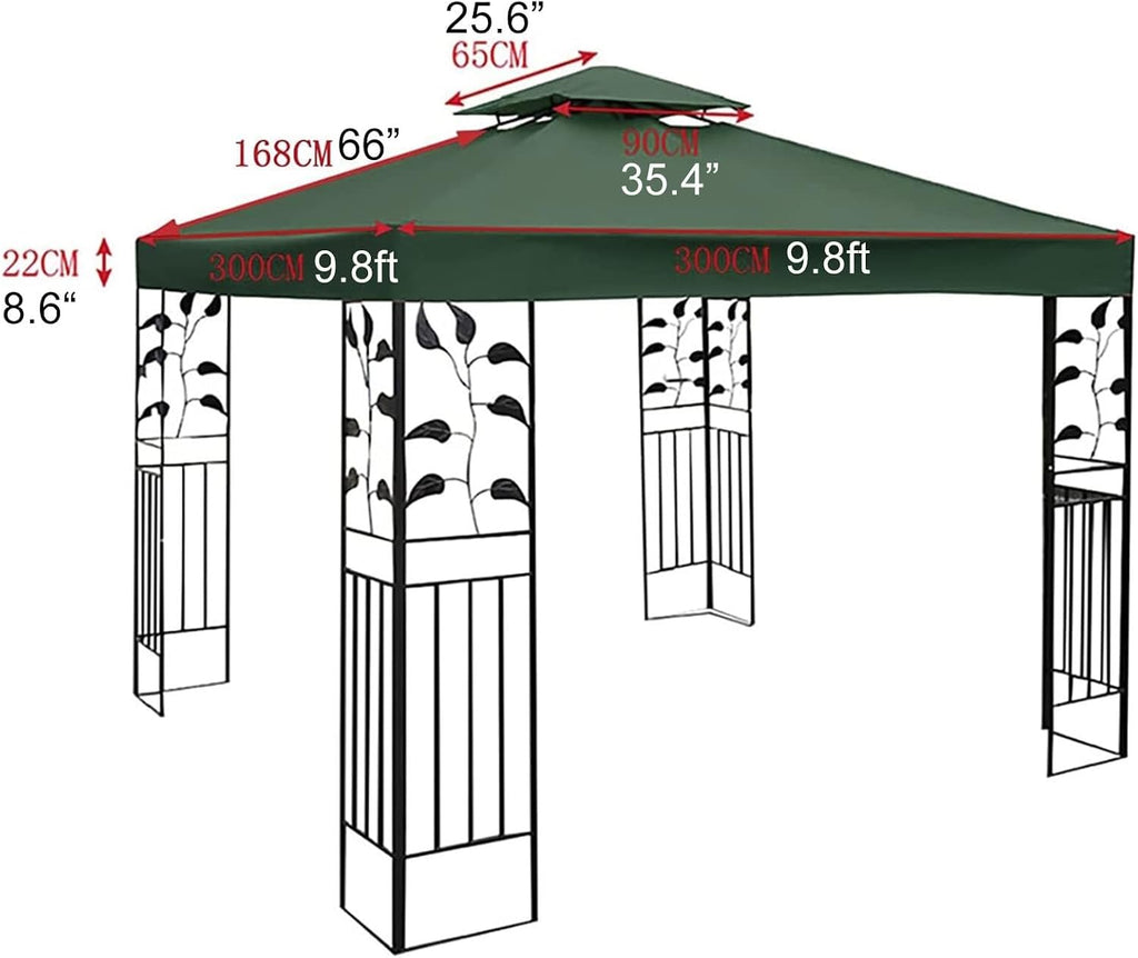 Gazebo Replacement Canopy 3x3M/10x10FT 2 Tier Replacement Canopy Top Cover Grill Gazebo Roof Waterproof Gazebo Canopy Replacement Top for Outdoor BBQ,Backyard,Garden,Patio(Color:Green)