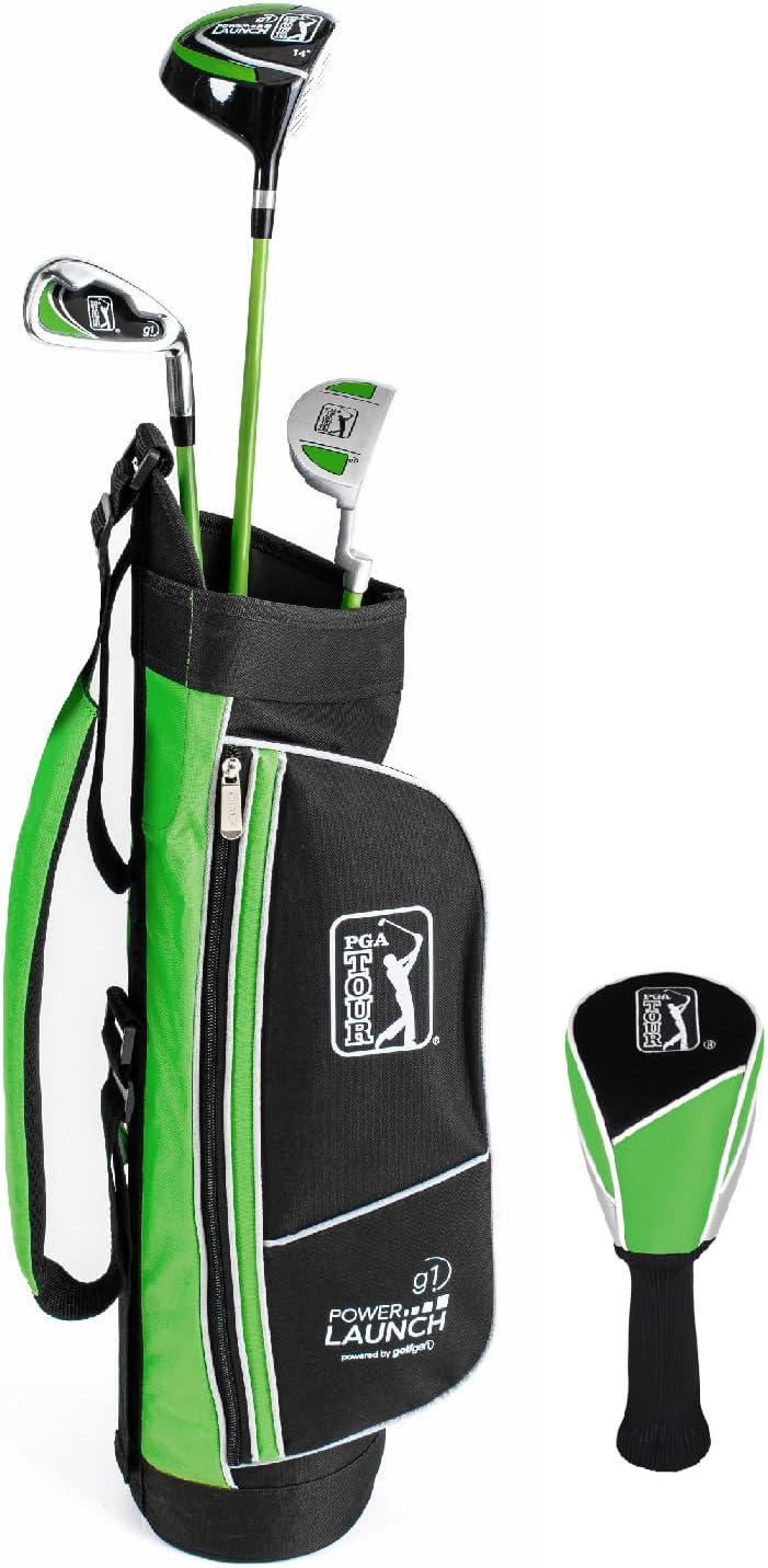 PGA Tour Youth Golf Club Set – Ages 3-5 (3'6'-4'1') and 5-8 (4'1' - 4'8') Right and Left Handed Beginner Junior Golf Clubs with Lightweight Golf Bag, Mallet Putter, Driver by Golfgen