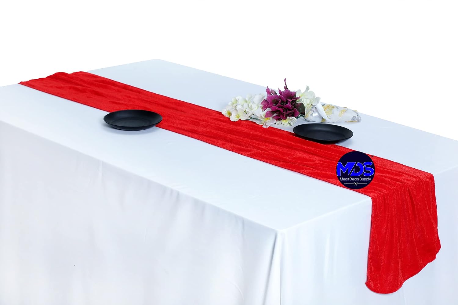 MDS Pack of 25 Wedding 12 x 108 inch Velvet Table Runner for Wedding Banquet Decor for Table Runners - Red