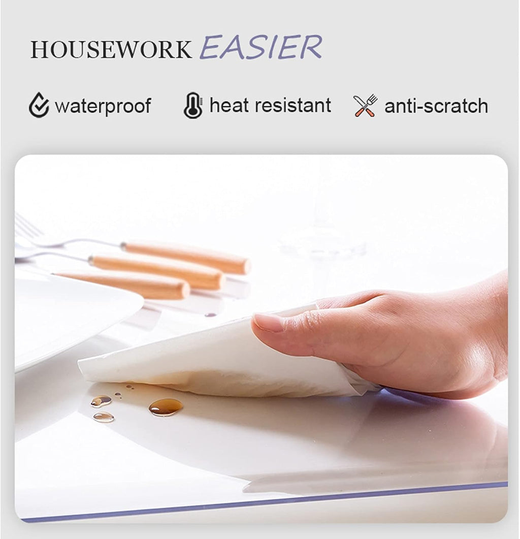 Table Cloth Washable PVC, Transparent Plastic Vinyl Table Cover, Soft Glass Protector Pad, for Kitchen, Furniture, Garden, 3mm Thick Rectangular Non-Slip Tablecloth,130x140cm/51.255in