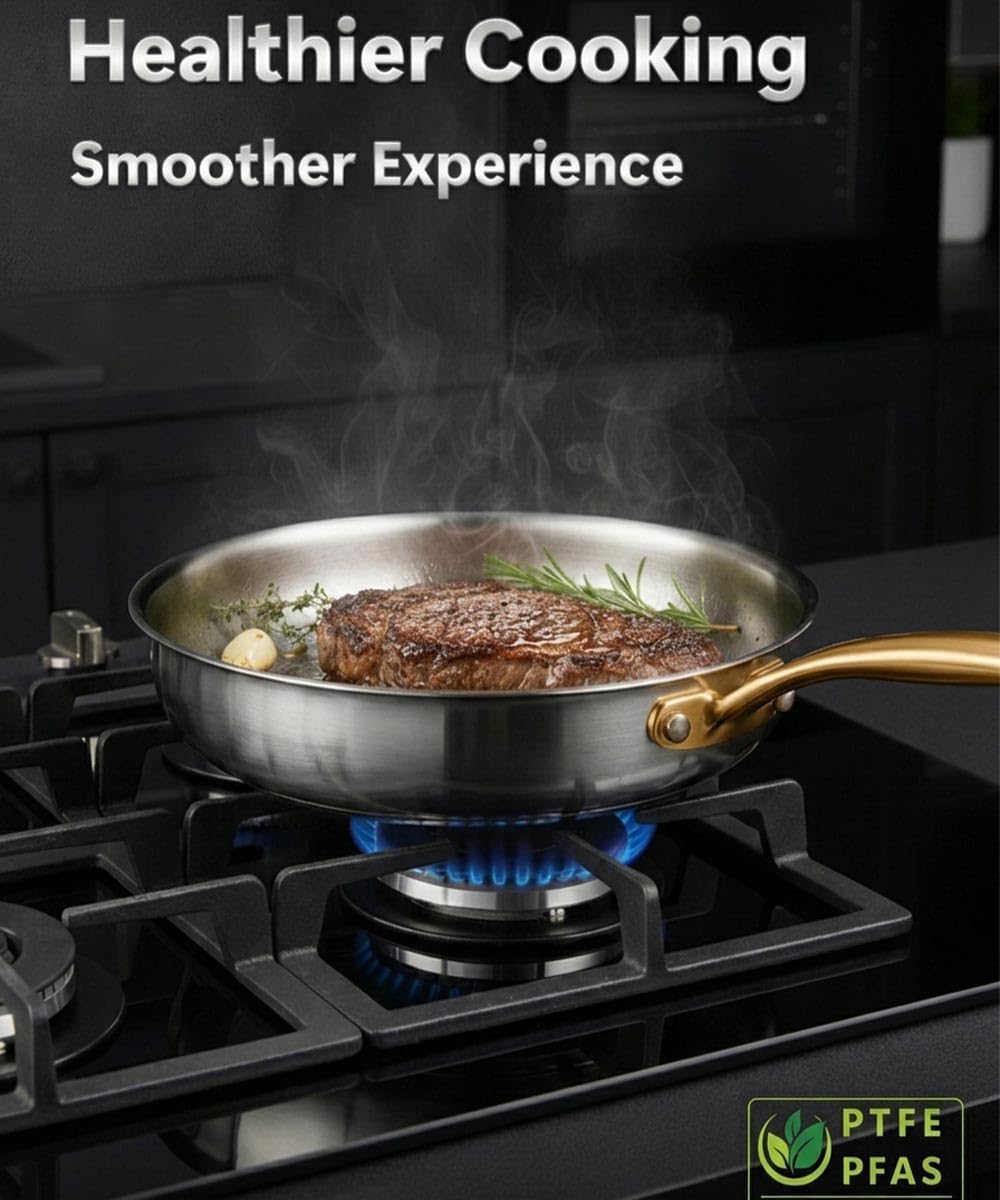 12 Inch Titanium Pans for Cooking, Pure Titanium Frying pan Hammered Design, Non-Toxic Titanium Pro Pan PFAS/PFOA/PTFE Free, Compatible for Oven, Dishwasher & All Cooktops, Fast & Even Heat