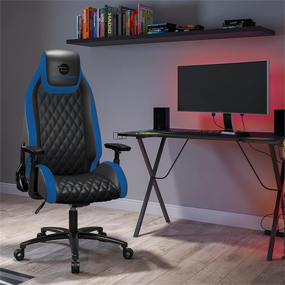 Atlantic Dardashti Gaming/Executive Chair, Molded Cold-Cure Foam, ANSI/BIFMA X5.1 Tested, Class-4 Heavy-Duty Gas Piston, 350 lbs. Weight Load, 8-Way Arm Rests, PN 78050355 – Black & Cobalt Blue