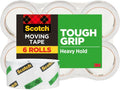 Scotch Tough Grip Moving Packing Tape, Clear, Moving Tape that Secures Boxes up to 80 Pounds, 1.88 in. x 43.7 yd.| (Pack of 6)