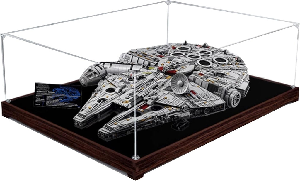 Acrylic Display Case for Lego 75192 Millennium Falcon Building Set,Clear Display Case, Dust-Proof Display Case Compatible with Lego 75192 (Only Display Case) (Flat Placement,Wooden Base B)