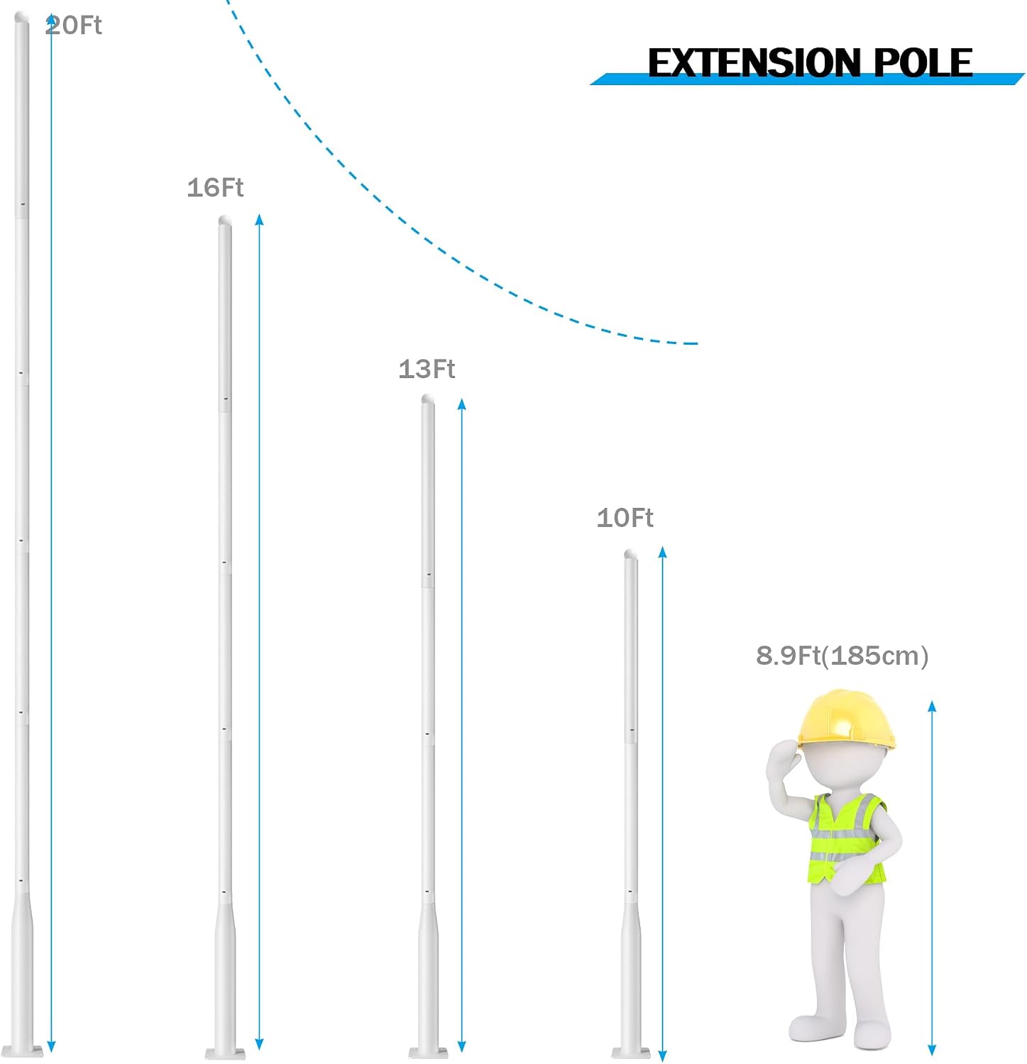 Street Light Pole 13Ft for Outdoor Lighting, Solar Street Light Pole Accessory for Street, Patio, Backyard, Basketball Court, Park, White
