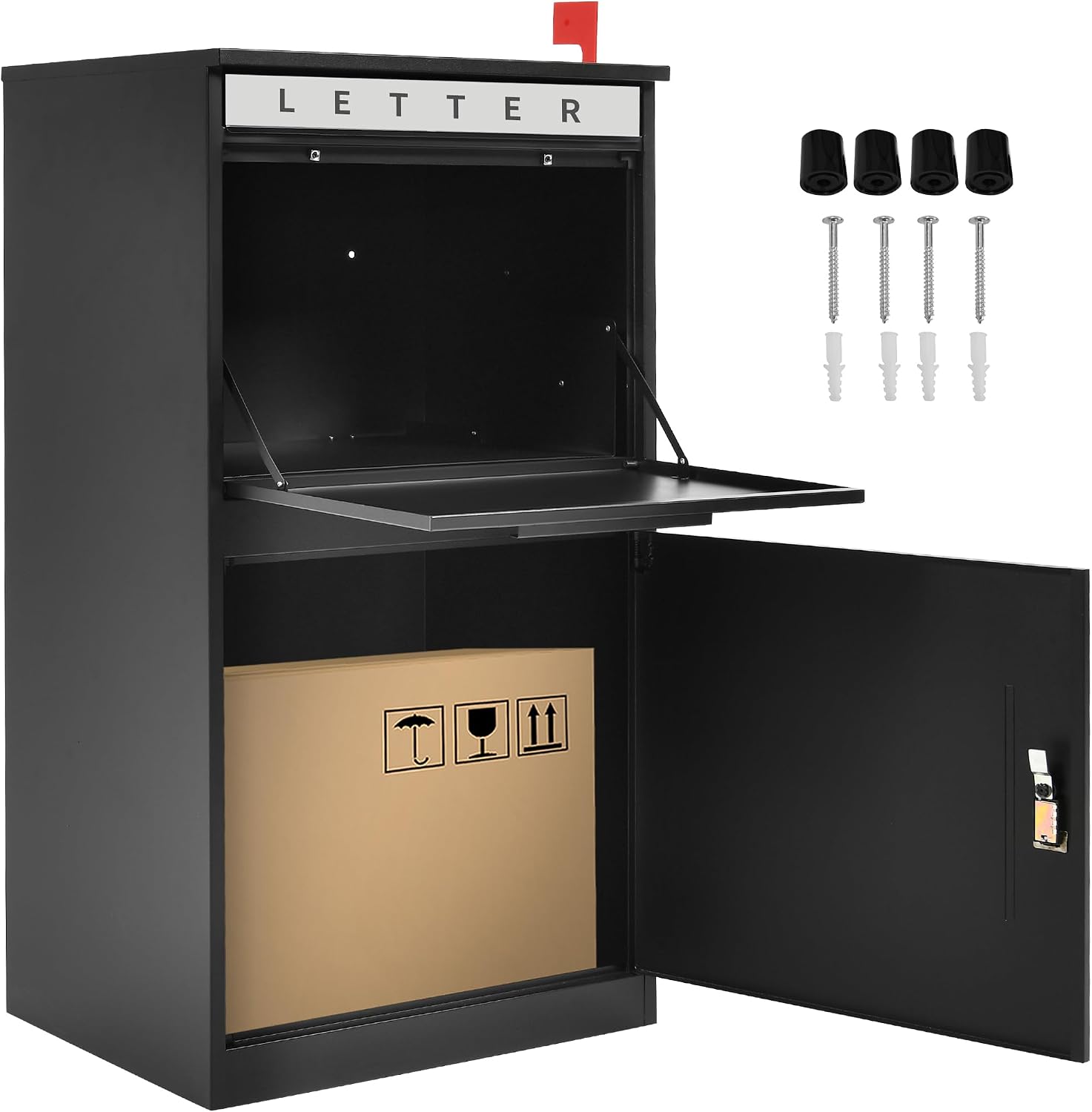 YITAHOME Package Delivery Boxes for Outside, 18.9x15x35.4 inch Large Parcel Drop Box with Coded Lock, Anti-Theft Lockable Waterproof Parcel Storage Box for House, Porch, Curbside, Black