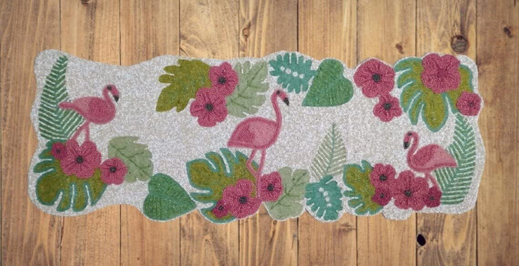 HM CREATIONS Flamingo Table Runner, Handmade Bead Table Runner, Multicolor Summer Table Runner 13X36 Inches floral Table Runner for Center Table, Dinning Decoration. (Place Mats)