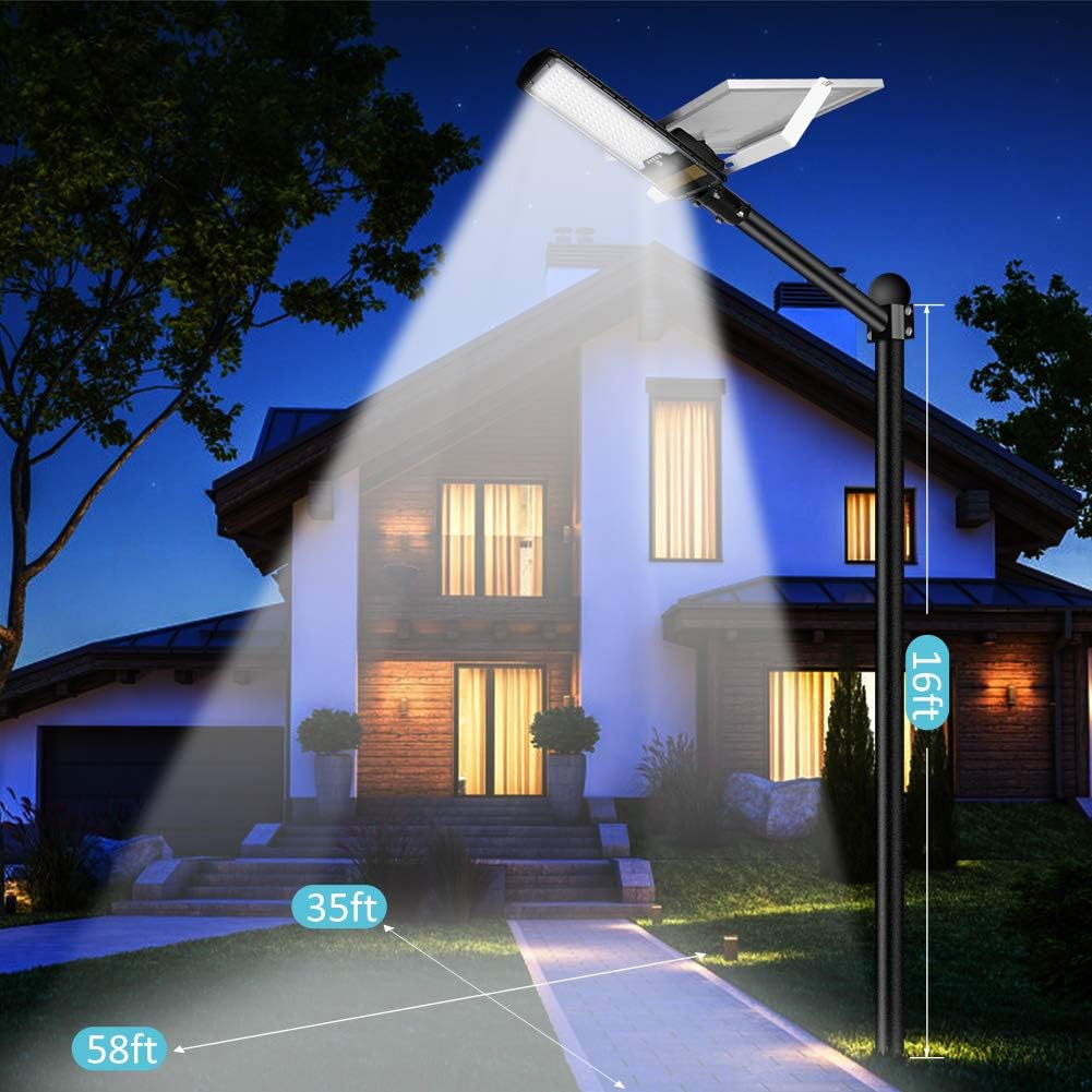 9000 Watt Solar Street Lights Outdoor, Dusk to Dawn IP67 Security Led Flood Light Lamp with Remote Control Mounting Pole and Bracket Garden, Street, Court, Parking Lot