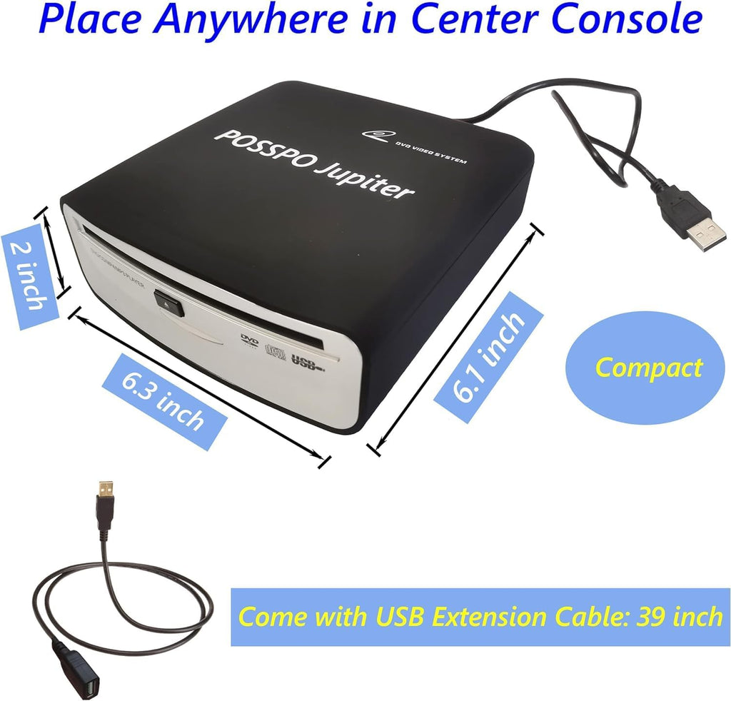 Jupiter USB CD Player for Car Auto, Portable External CD DVD Player, USB Plug & Play (No Decoder Needed), AUX Uses Decoder for Louder Clearer Sound, Anti-Skip, Seamless Track Playback, Resume