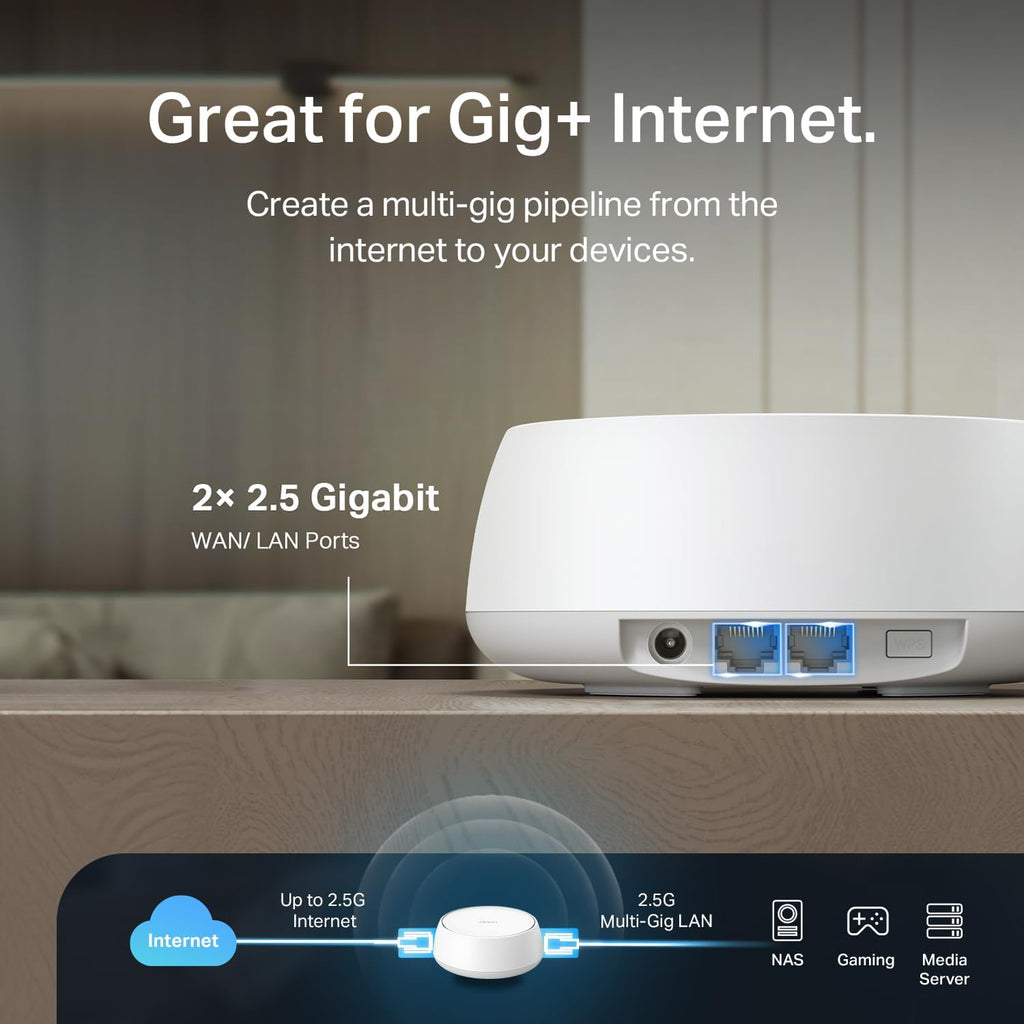 TP-Link Deco 7 BE23 Dual-Band BE3600 WiFi 7 Mesh Wi-Fi System | 4-Stream 3.6 Gbps, 160 Mhz | Covers up to 4,500 Sq.Ft | 2× 2.5G Ports Wired Backhaul | VPN,MLO,AI-Roaming, HomeShield, 2-Pack