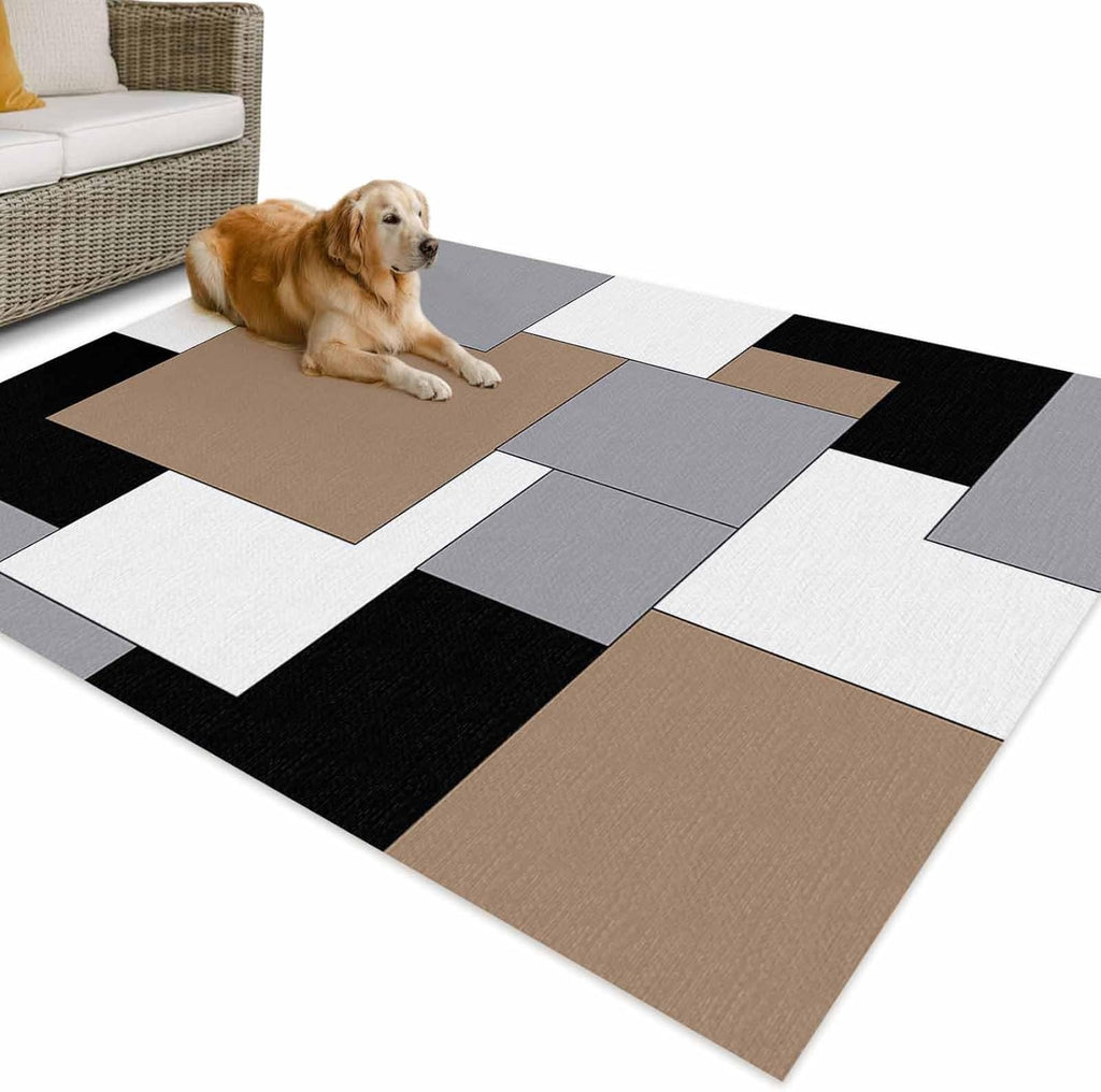 Outdoor Rug 4x6ft Minimalist Art Geometric Check Color Blocks Patio Area Rugs Waterproof Easy Cleaning Non Shedding Thick Mats Colorful Carpet for Indoor Outdoor Porch Deck Backyard Balcony