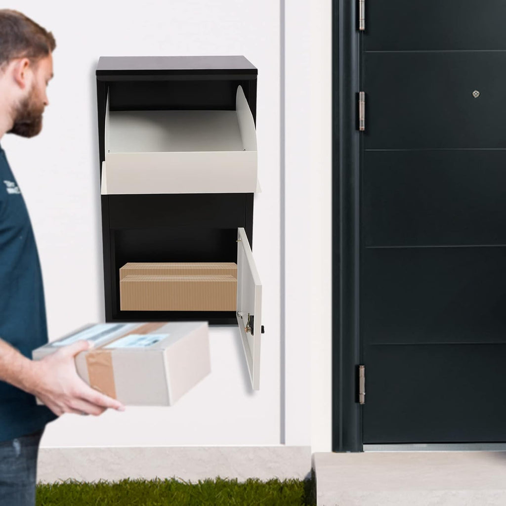 Package Drop Box Package Delivery Boxes for Secure Parcel and Mail Delivery, Extra Large Mailbox Wall Mount Mailbox with Coded Lock, Security Locking Dropbox for Outside to Collect Packages and Mail