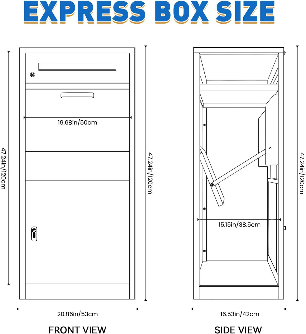 Package Delivery Boxes for Outside, Extra Large Parcel Drop Box with Combination Lock, Anti-Theft Galvanized Steel Waterproof, Secure Storage for Home Porch Curbside Yard Garden (50x37x115cm)