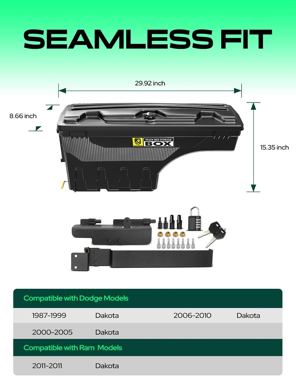 YHTAUTO Truck Bed Storage Tool Box Lockable Compatible with 1987-2011 Dodge Dakota, Driver Side, Swing Waterproof Wheel Well ToolBox