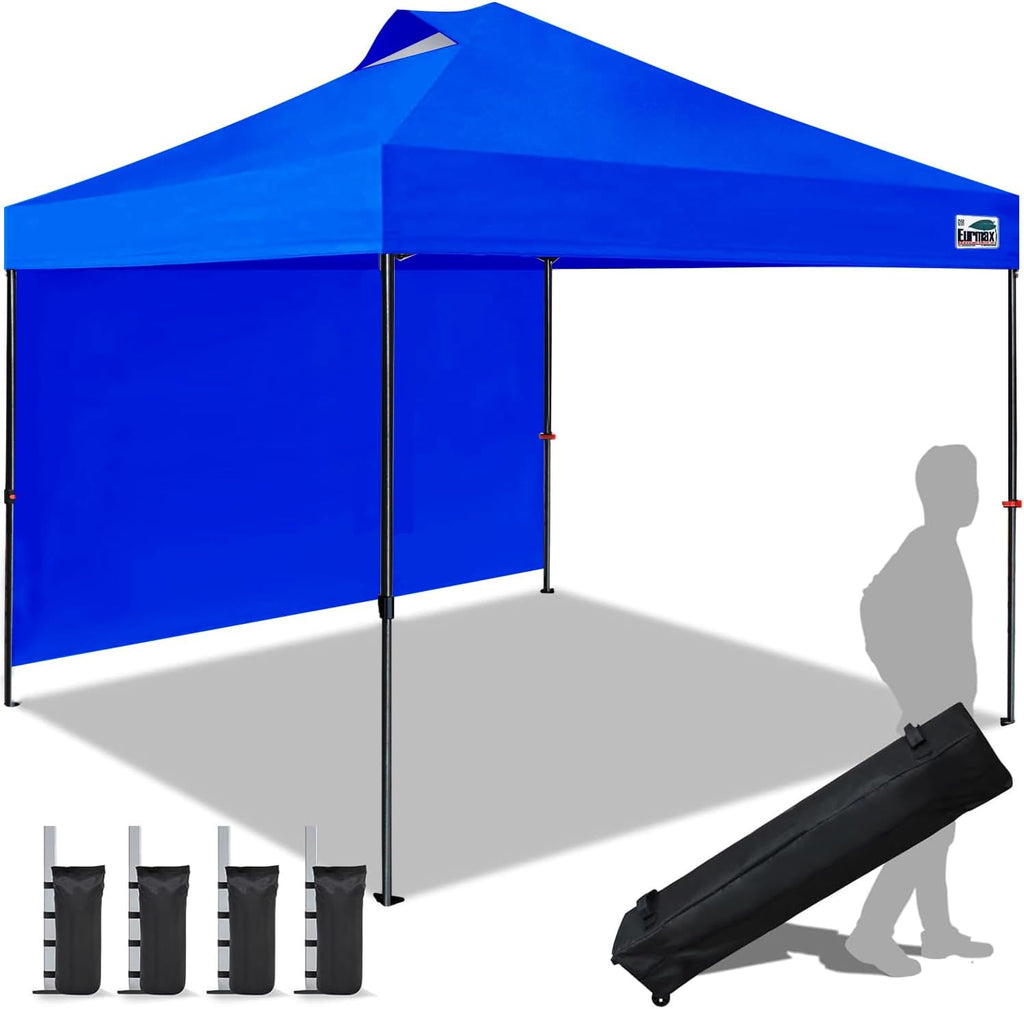 Eurmax USA NOMATTER ONE-Person Open&Close 10x10ft Pop Up Canopy Tent,Portable Shelter Canopy for Outdoor Events with 1 Removable Sidewall,Instant Canopies,Temporary Sunshade,Bonus 4 Sand Bags(Blue)