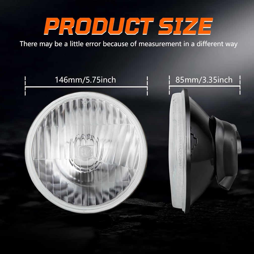 H5006 H5001 5.75 Inch Glass Round LED Headlight Housing + H4/9003 High Low Dual Beam Light Bulbs,Sealed Beam Style,Original Classic Look