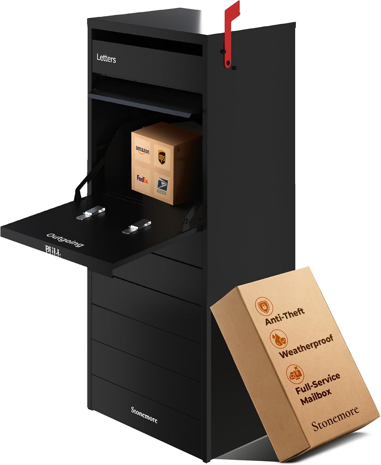 Cali USPS Compatible Mailbox, Classic Black Package Mailbox, Anti-Theft Locking Parcel Drop Box for Porch Or Curbside, Large Mailbox for Packages, Weather-Sealed Powder Coated Steel