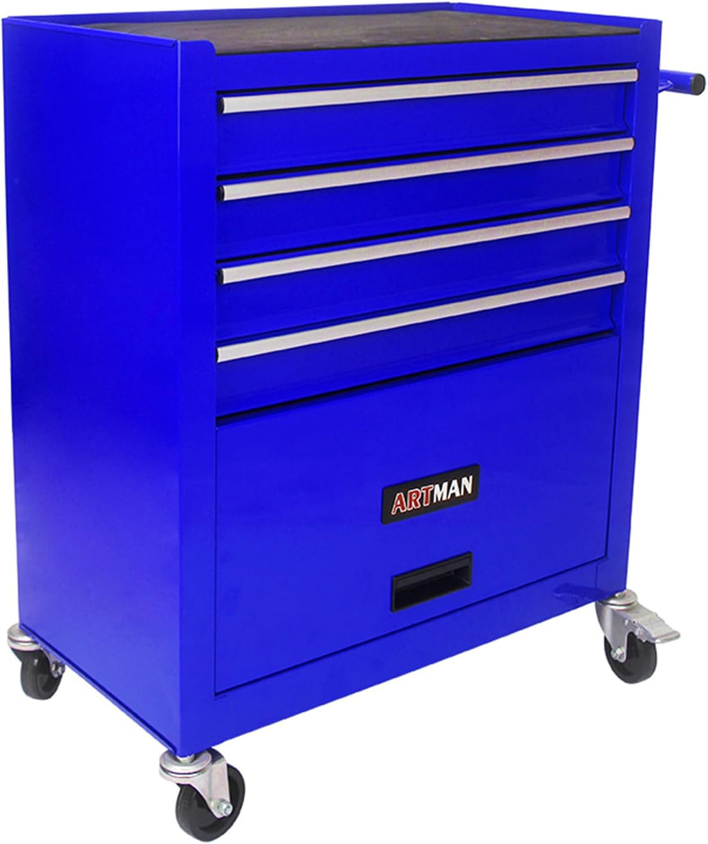 4 Drawers Tool Cart on Wheels, 4 Drawer Rolling Tool Chest, Trolley Organizer Tool Box Tool Case with 1 Cabinet, Multifunctional Tools Case for Garage,Warehouse,Workshop,Repair Shop (Blue)