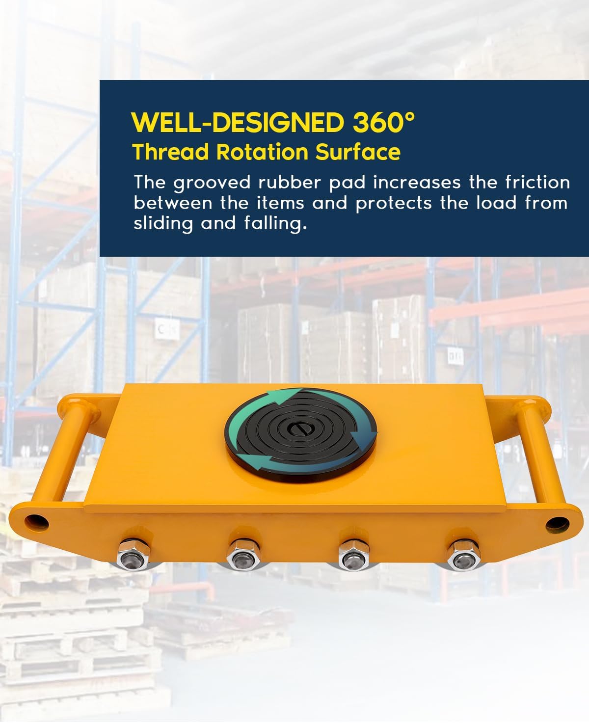 FAHKNS Machinery Moving Skate Heavy Duty Machinery Skates Cargo Mover 12T Machine Skates with 360° Rotation Cap 8 Steel Rollers for Heavy Duty Industrial Moving Equipment, Yellow