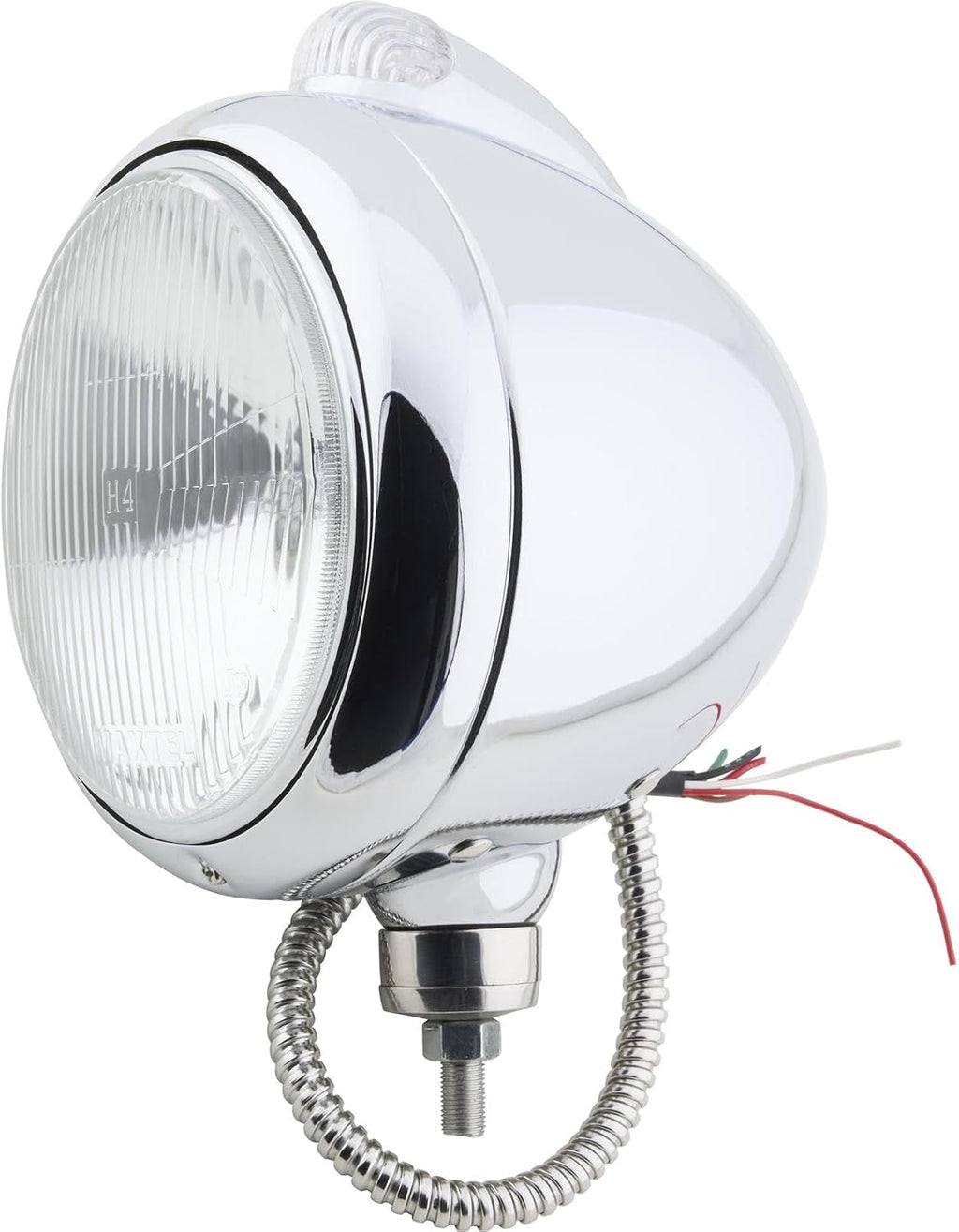 Speedway Motors Guide 682-C Style 7 Inch Chrome Headlight with H4 Halogen Bulb, 12 Volt, Clear LED Marker Light, Round Steel Housing, Universal Driver or Passenger Side