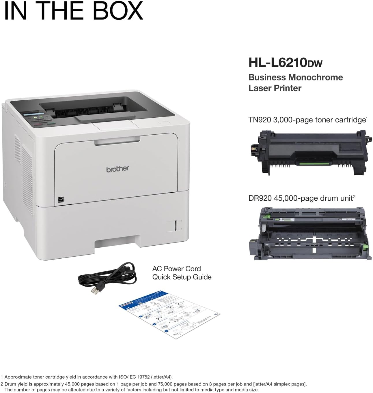 Brother HLL6210DW Business Monochrome Laser Printer with Large Paper Capacity, Wireless and Gigabit Ethernet Networking, Advanced Security Features and Mobile Printing (Renewed Premium)
