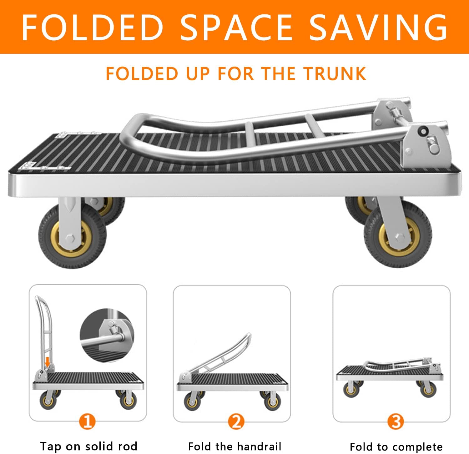 Platform Truck Cart, Foldable Push Cart Dolly Large Flatbed w/Rubber Mat and 6'' Wheels, 2200LBS Capacity Steel Heavy Duty Moving Platform Trucks Hand Cart for Groceries, Garage (41.3'x24.8')