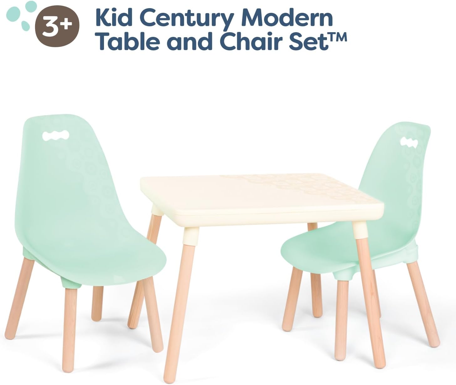 B. toys – Table and Chair Set – Furniture for Toddlers – 1 Craft Table & 2 Chairs – Natural Wooden Legs – Mint – 3+ Years