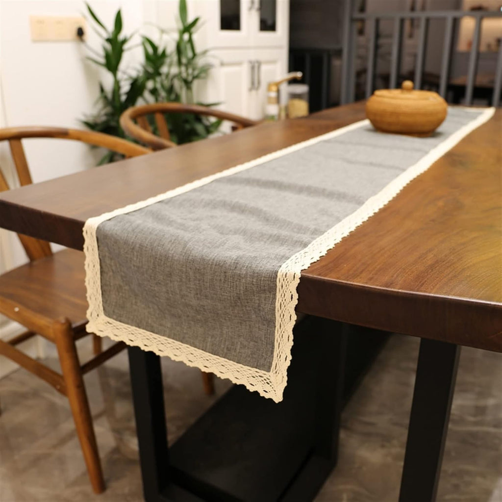 Handmade Simple Table Runners 30x250cm Runner Burlap Vintage Lace Jute Tv Cabinet Rectangular (Gray 30x180cm) (Grijs