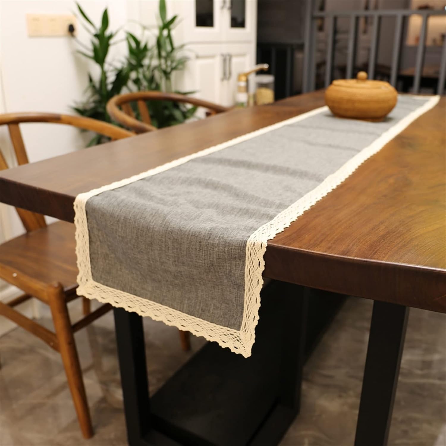 Handmade Simple Table Runners 30x250cm Runner Burlap Vintage Lace Jute Tv Cabinet Rectangular (Gray 30x180cm) (Grijs