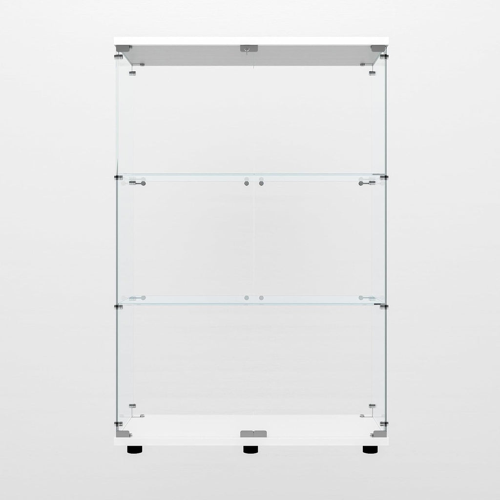 Modern Glass Display Cabinet 3-Shelf with LED Light and Lock, 2 Door Curio Cabinets,Tempered Glass Collection Display Showcase for Living Room Home Office,30.9x13.5x49 H,White