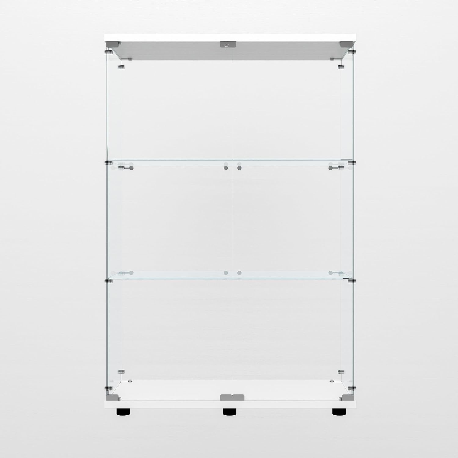 Modern Glass Display Cabinet 3-Shelf with LED Light and Lock, 2 Door Curio Cabinets,Tempered Glass Collection Display Showcase for Living Room Home Office,30.9x13.5x49 H,White
