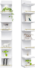 DurayLoly 2 Pack 8 Tier Wall Shelf Unit, White Floating Shelves, Display Shelf with LED Light, Floating Shelf for Living Room, Bedroom or Vanity Storage