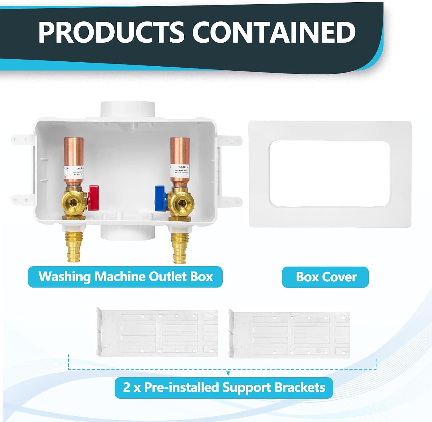 Washing Machine Outlet Box, Center Drain, 1/2 Inch Pex-A Inlet x 3/4 Inch MHT Outlet Connection, with Copper Water Hammer Arrestor (Pack of 5)
