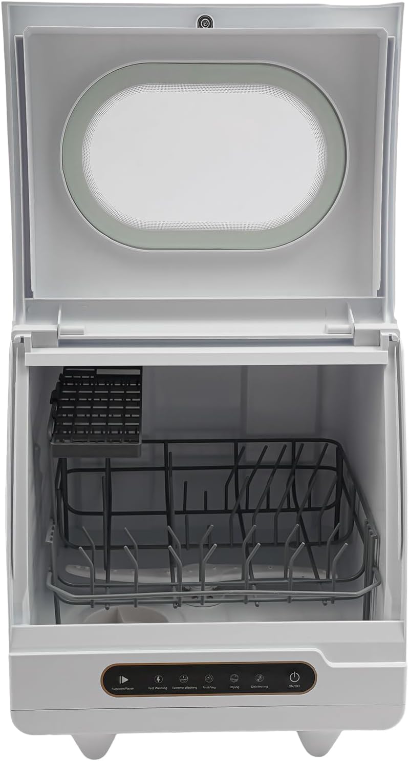 800W Portable Countertop Dishwasher,5 Washing Modes, Mini Dishwasher with 5L Water Tank,161.6℉ High-Temp, No Installation Needed, Compact Dish Washing Machine for 4-6 Sets Tableware (Type C - White)