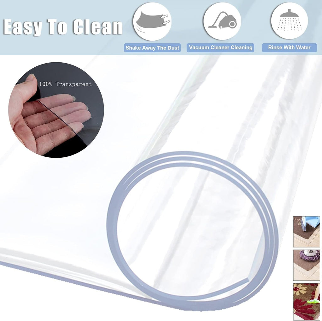 Large Clear PVC Chairs Mat Furniture Pad Carpet Cover, Hardwood Floor Protector Rectangular Waterproof Vinyl Runner Rug, Non-Slip Oil-Proof Tablecloth (Color : Clear, Size : 3x11ft(91x335cm))